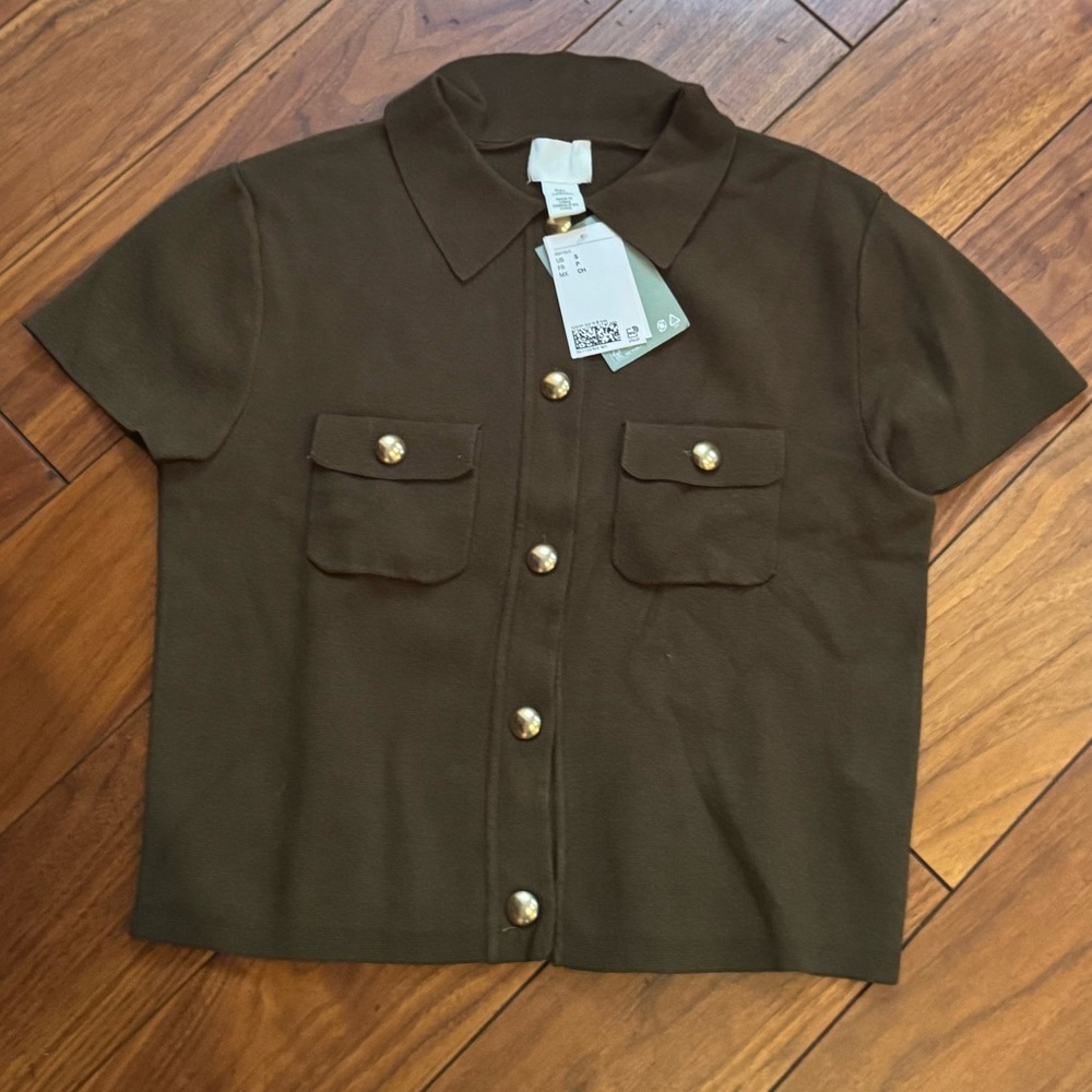 Zara Olive/Brown Knit Shirt with Gold Accents
